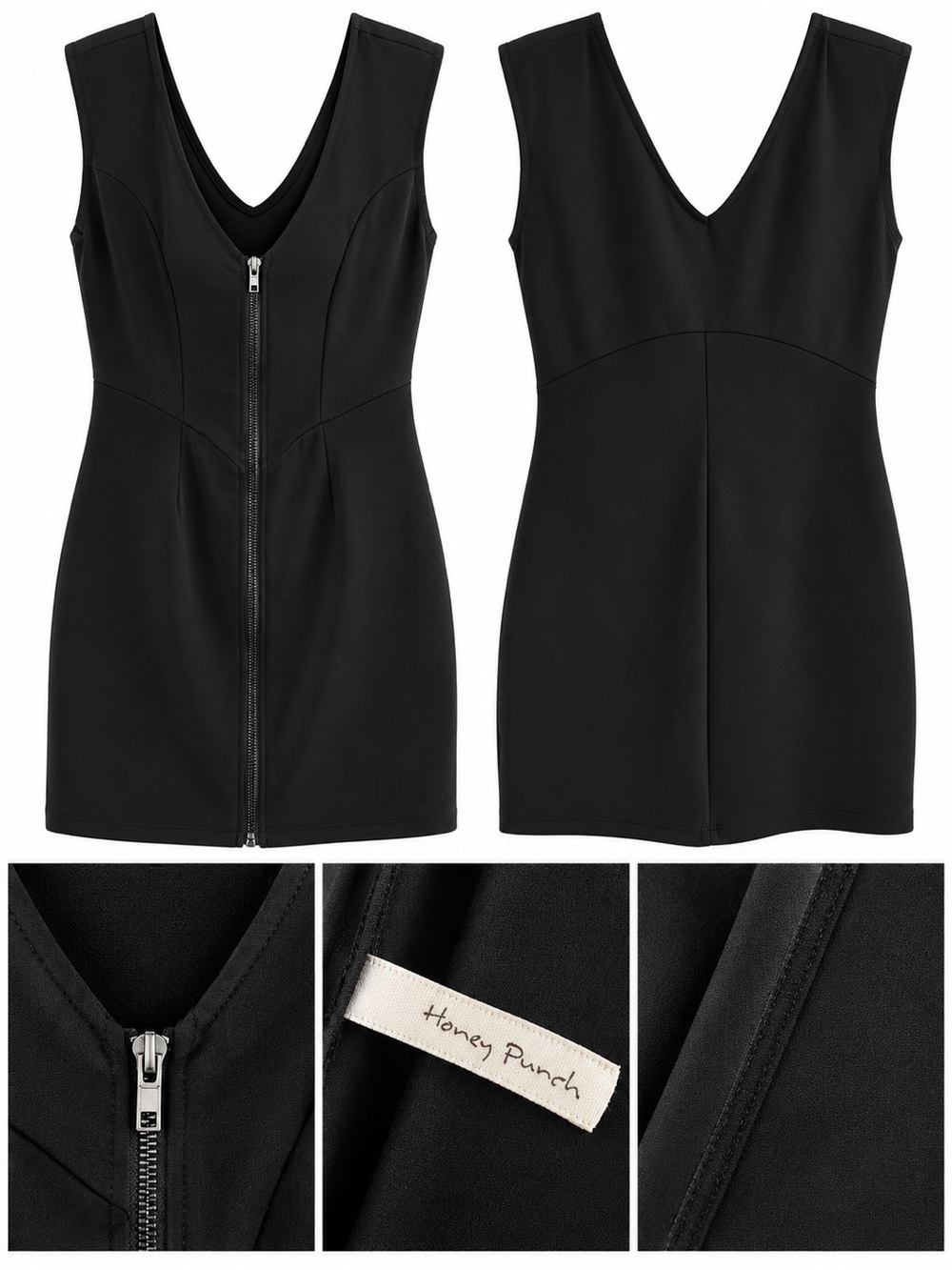 🖤 Sexy Honey Punch Zip-Front Mini Dress — Size M